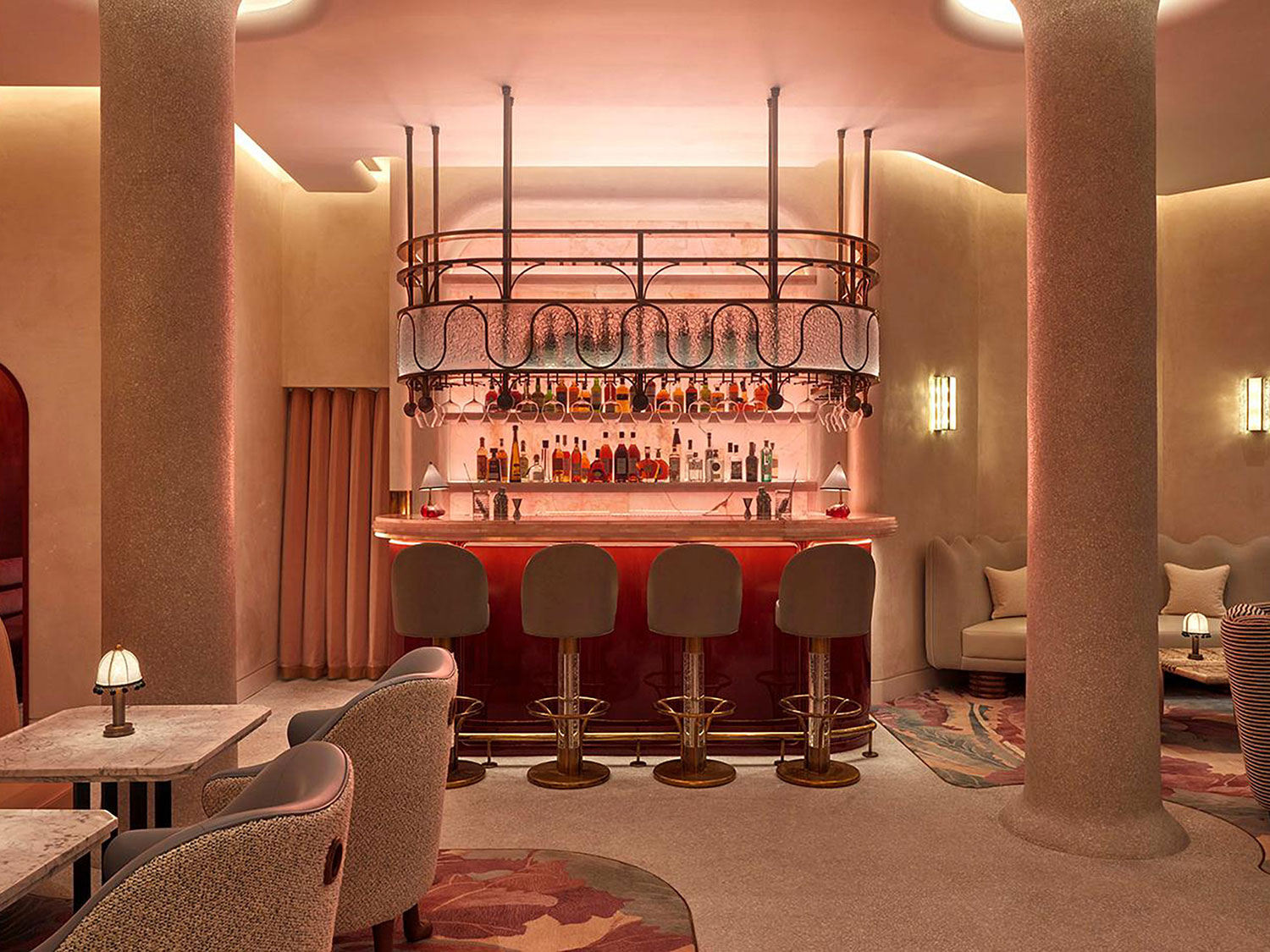 bespoke plasterwork for Connaughts red room bar